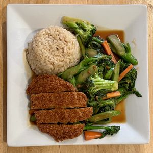 Chinese Broccoli and Crispy Breaded Soy Filet  at Green Elephant Vegetarian Bistro in Portland