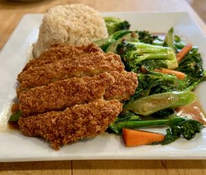 Chinese Broccoli and Crispy Breaded Soy Filet  at Green Elephant Vegetarian Bistro in Portland