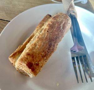 Vegan sausage roll  at Tom Foolery Coffee Company in Shoreham-by-sea