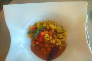 Gulasch mit Spätzle at  Bödele Alpenhotel in Schwarzenberg