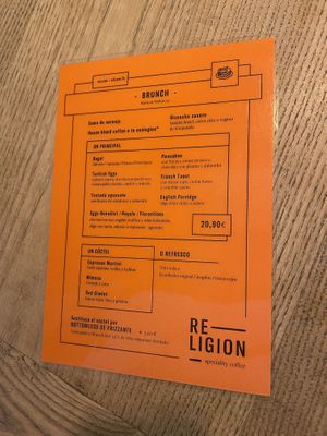 Carta de Brunch  at Religion Coffee in Madrid