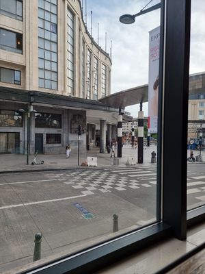 View from seatings at window, its right across the Central train station at BrewDog in Brussels
