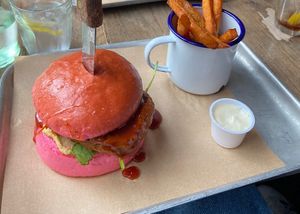 Burger with fries at BrewDog in Brussels