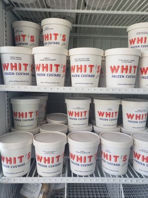 Vegan pints in several flavors like : Sea Salt Caramel, Almond Joy, Black Raspberry Chip and more! at Whit's Frozen Custard in Columbus