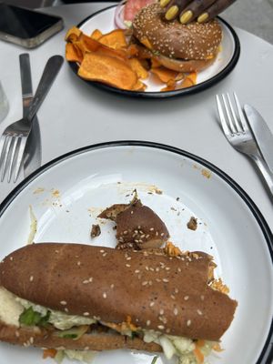 The banh mi and the Big Wild burger.    at Wild & The Moon - Amelot in Paris