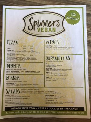 Front of menu at Spinners Pizza & Subs in Albany