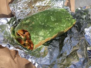 Tasty vegan soyrizo burrito at The Secret Spot in Huntington Beach