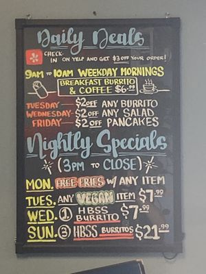 Daily specials  at The Secret Spot in Huntington Beach
