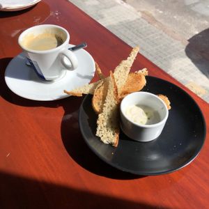 Bread and espresso  at Bateleur in Montevideo
