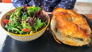 Spanakopita - filo pastry with spinach, onions and homemade cheese #Veganuary at Sabores de Sandra in Mallorca