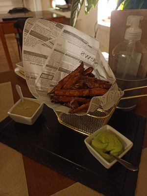 Best sweet potatoes with homemade sauces... at Sabores de Sandra in Mallorca