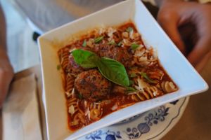 Homemade pasta w meatballs   at Sabores de Sandra in Mallorca