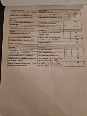 Menu at Sabores de Sandra in Mallorca