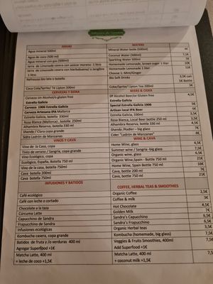 Menu at Sabores de Sandra in Mallorca