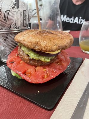 Incredible vegan burger  at Sabores de Sandra in Mallorca