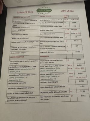 Menu page 1  at Sabores de Sandra in Mallorca