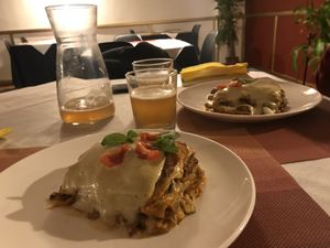 lasagne and lemonade at Sabores de Sandra in Mallorca