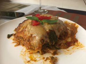Maybe not the best photo but this is definitely the best vegan lasagne! at Sabores de Sandra in Mallorca