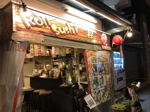 The friendly owner at Sushi Roll Double Quotation IKI in Osaka