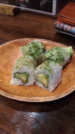 Green tea sushi. at Sushi Roll Double Quotation IKI in Osaka