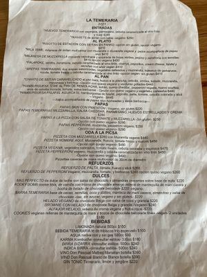 Menú 2021 at La Temeraria in Montevideo