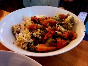 sabji. curry coconut rice and veggies. tasty at La Temeraria in Montevideo