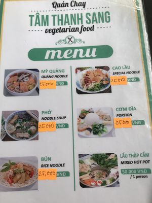 Only Vegetarian/vegan dishes to choose from. They are yummy😝 at Tam Thanh Sang in Hoi An