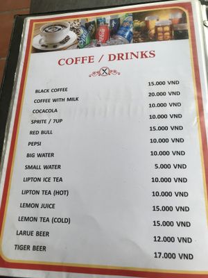 Drink menu at Tam Thanh Sang in Hoi An