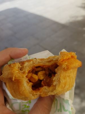Chorizo and corn empanada at Hanai Vegana in Barcelona