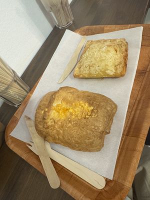 jamón y queso and empanada   at Hanai Vegana in Barcelona