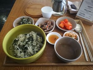 산나물밥 (san-na-mul-bob) for about 5000 Won at Sonyeo Mill - 소녀방앗간 in Seoul