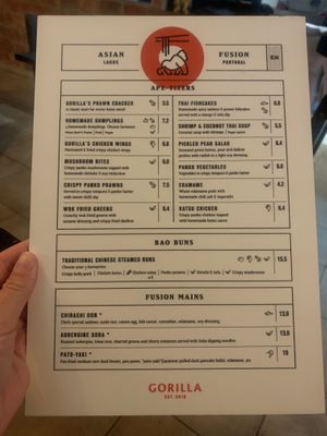 Menu  at Gorilla in Lagos