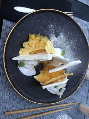 Tasty vegan meringue with sorbet   at Gorilla in Lagos