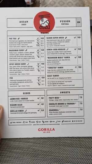 Menu at Gorilla in Lagos