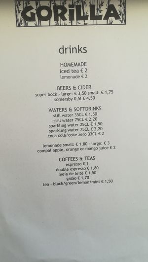 Drinks menu at Gorilla in Lagos