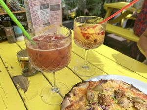 Peepo the bear and elderflower spritz   at Peepo Pizza in Bridgnorth