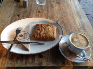 Spinach pie and cappuccio at Crumb in Crete