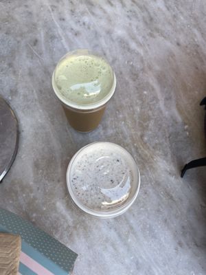 Vegan milkshake and matcha latte at Crumb in Crete