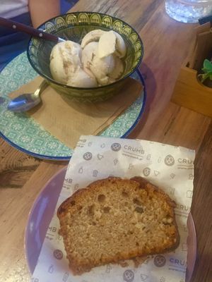 Vanilla ice cream and coffee cake  at Crumb in Crete
