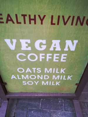 Confusing sign, when I first pasted this, I believe the only vegan thing they have is coffee😅 at Crumb in Crete
