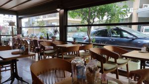 Comfortable seating area at Crumb in Crete