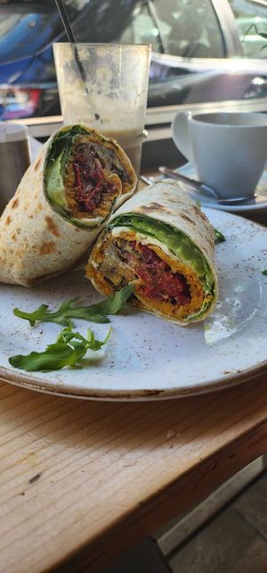 Vegan 'egg' omlet wrap at Crumb in Crete