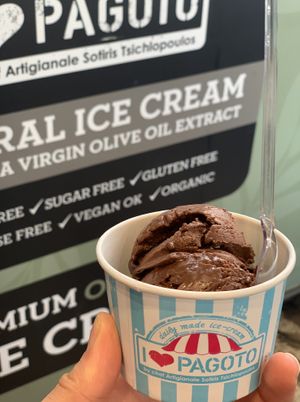 Chocolate olive oil ice cream at Crumb in Crete