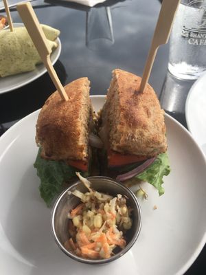 Kabir Burger without cheese - vegan  at The Shanty Cafe in Yarmouth