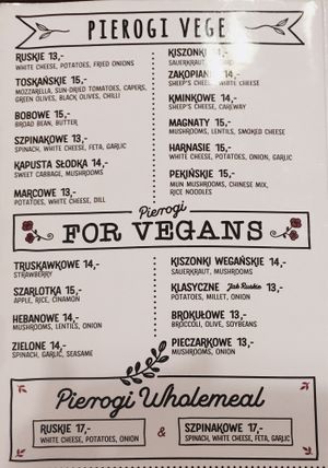 Vegetarian and vegan menu options :) at Pierogowy Raj in Krakow