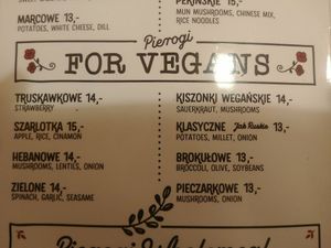 Vegan menu in English at Pierogowy Raj in Krakow