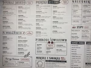 Menu at Pierogowy Raj in Krakow