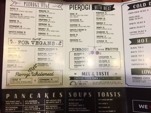 English menu at Pierogowy Raj in Krakow