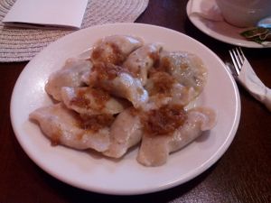 Pierogi with spinach/cabbage & mushrooms. at Pierogowy Raj in Krakow