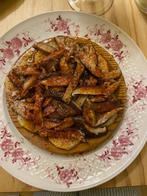 Potatoes and mushrooms (meant to mimic an octopus dish)  at TxuKrut Bar in Bilbao